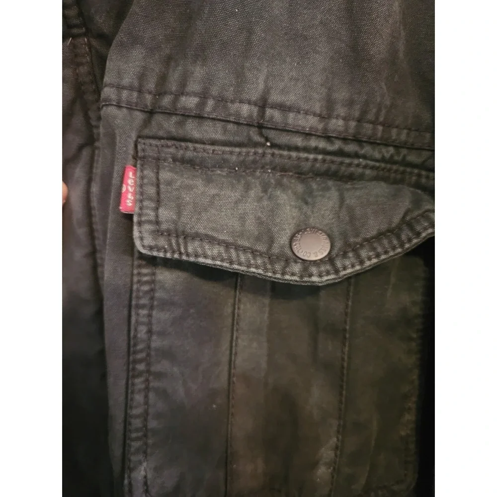 Levi's Mens Sherpa Lined Hooded Trucker Field Jacket‎ Full Zip Black 4XL